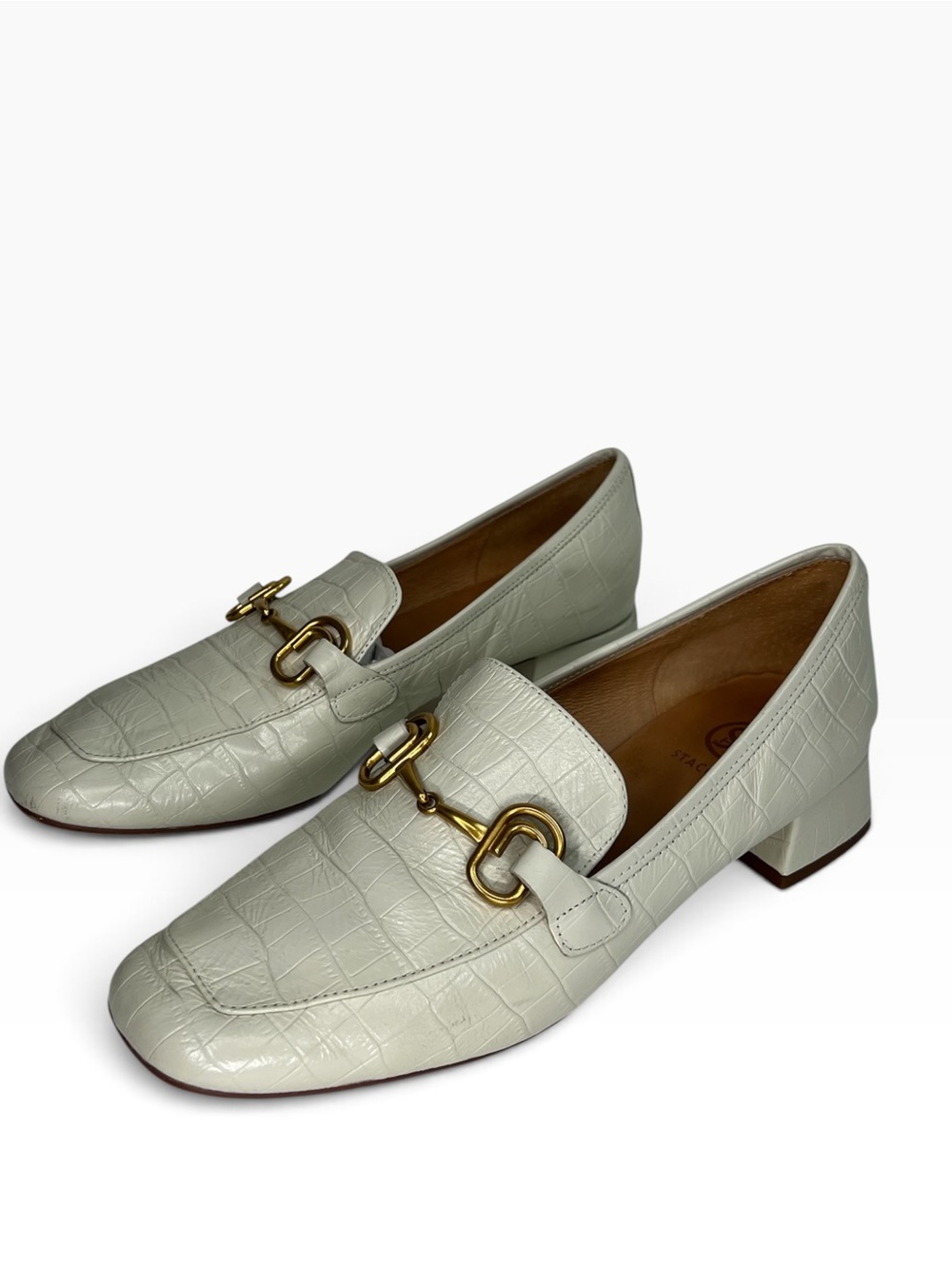 Staccato Ivory Croc Embossed Horsebit Loafer Heels Size 38 / US 6.5
